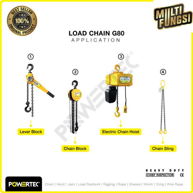Load Chain / Rantai Baja G80 - 18Mm Powertec - Meteran