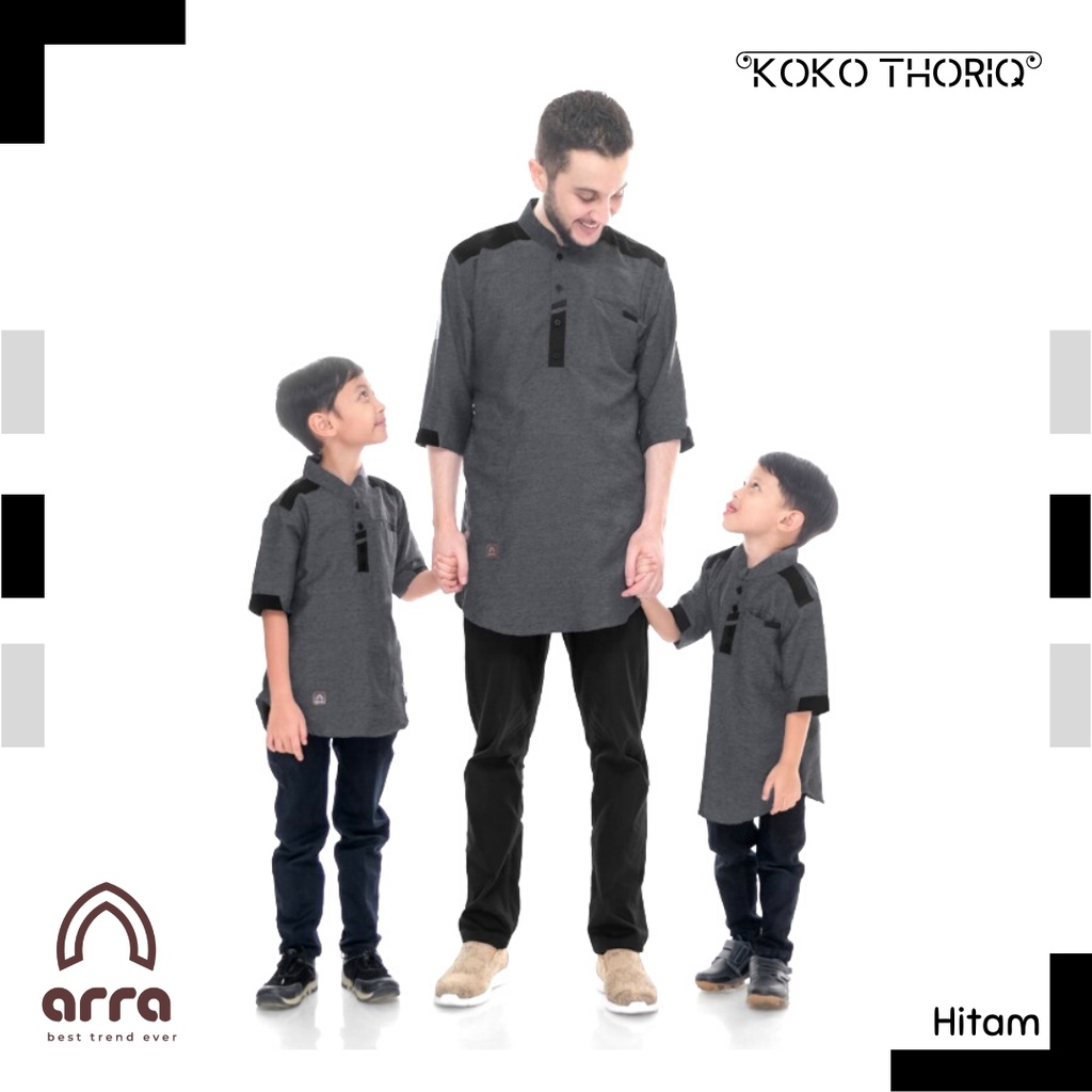 Baju Koko Kokoh Couple Busana Fashion Muslim Ayah Dan Anak Laki Laki Lengan Pendek Panjang Tanggung 3/4 Full Kancing Depan
