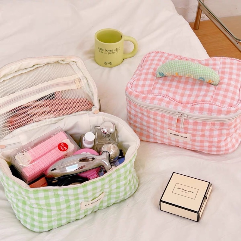 MELODY GRID COSMETIC BAG / TAS PENYIMPANAN BERKAPASITAS BESAR / TRAVELLING POUCH ORGANIZER /  KOREAN CUTE PILLOW MAKE UP POUCH / TAS MAKEUP BANTAL PASTEL COLOR / TAS KOSMETIK PERJALANAN WANITA TAHAN AIR / KOTAK PENSIL ESTETIK / FLUFFY KOREAN POUCH