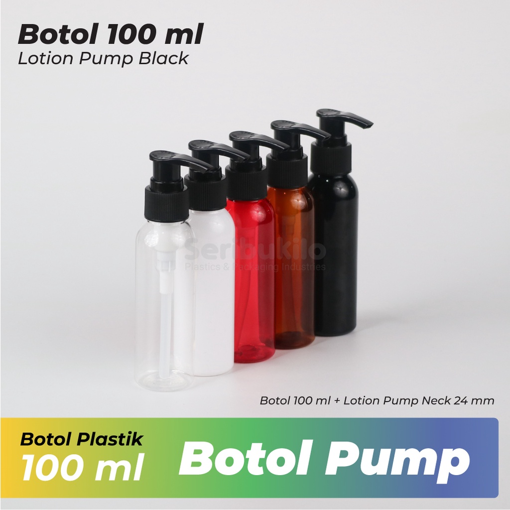 Botol Plastik 100 ml PET - Tutup Pump Hitam / Botol Lotion Pump Hitam 100ml