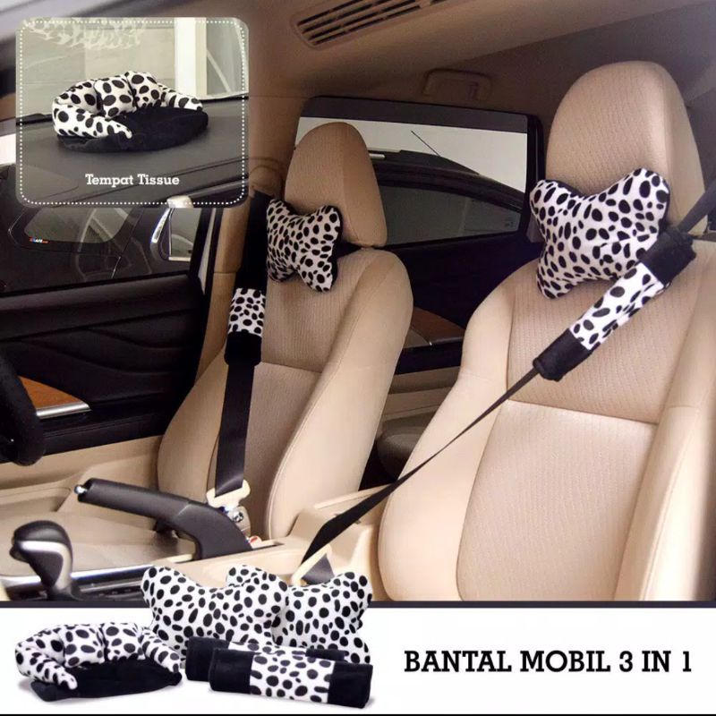 Bantal Mobil Lucu motif totol dalmantion polkadot macan zebra sapi