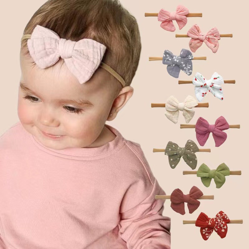 SOFT NON-TRACE PREMIUM BABY TODDLER SMALL BOW RIBBON CUTE HEADBAND HAIRBAND BENDO BANDO BANDANA PITA ANAK BALITA BAYI COTTON NYLON LINEN LACE EMBROIDERY AKSESORIS KARET RAMBUT WARNA SOLID POLOS PASTEL LEMBUT KOREA KOREAN STYLE