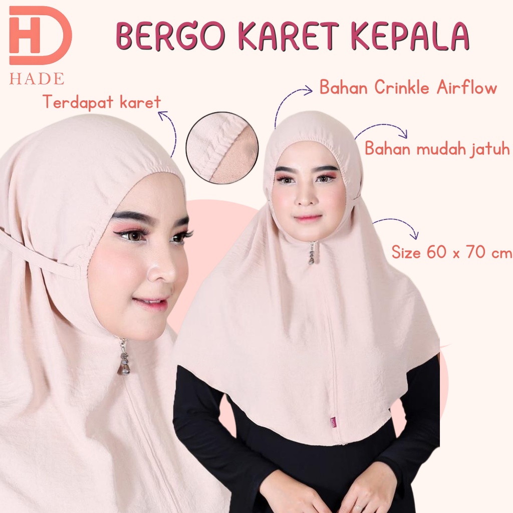 Hijab Bergo Maryam Karet Kepala Crinkle / Bergo Maryam Kerut Dahi Crinkle Airflow