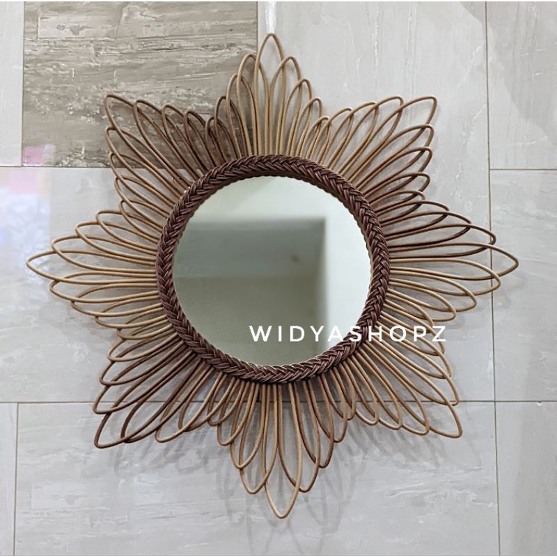 cermin kaca rotan sintetis hiasan dinding kerajinan tangan estetik