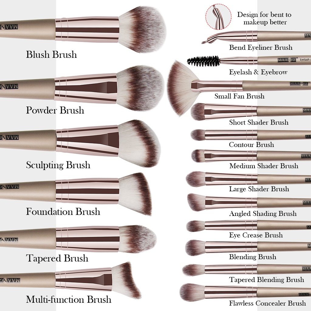 MAANGE 18 Pcs/Set Makeup Brush Set Rambut Lembut Fluffy Bag Kuas Kosmetik Blush On Bubuk Concealer Eyeshadow Blending Sikat Besar Alat Kecantikan Untuk Wanita Makeup Tool Mult5810