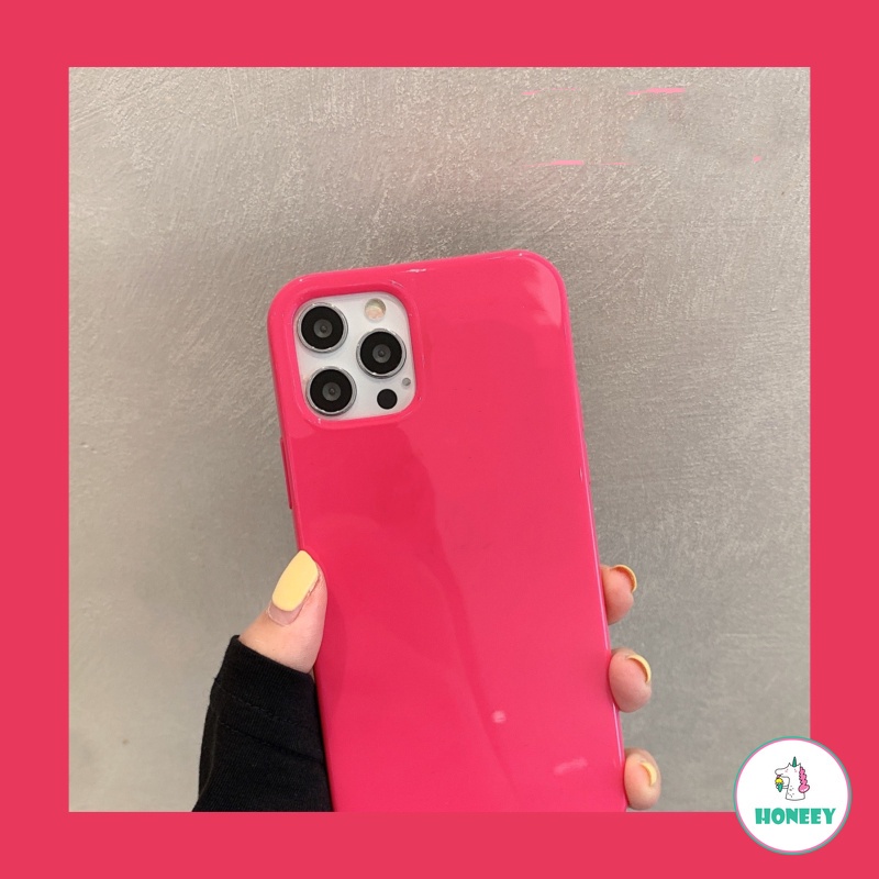 Soft Case TPU Glossy Shockproof Warna Merah Mawar Untuk IPhone 14 13 12 11 Pro Max X Xs Max XR 8 7 Plus