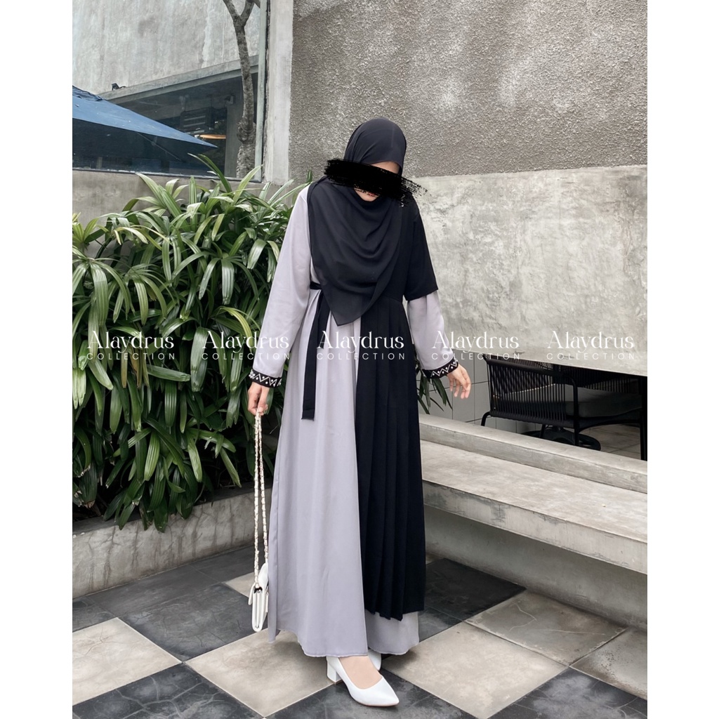 Abaya Gamis Dress Wanita Muslimah Murah Bahan Jetblack Premium Kombinasi Wolfis 903
