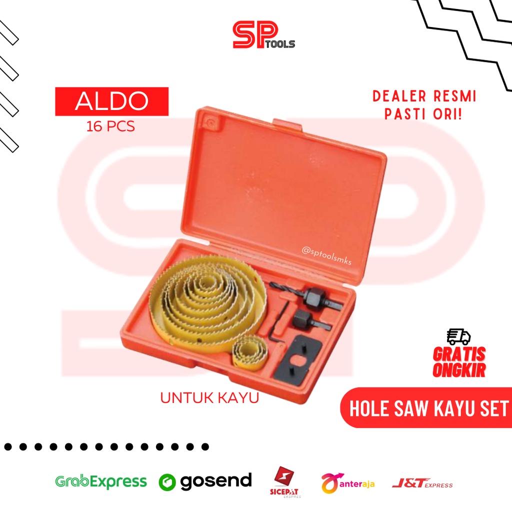 HOLE SAW KAYU SET 16PCS / HOLESAW PELUBANG LOBANG KAYU ALDO 1216