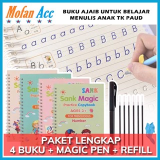 Buku Ajaib Belajar Menulis Anak / Latihan Menghitung Menggambar Tulis Huruf Dan Angka / Sank Magic Practice Writing Book / 1 Set Buku Isi 4 + Pulpen Buku Prasekolah Paud TK / Edukasi Hadiah Kado Ulang Tahun Anak Reuseable Alphabet Math Drawing Number