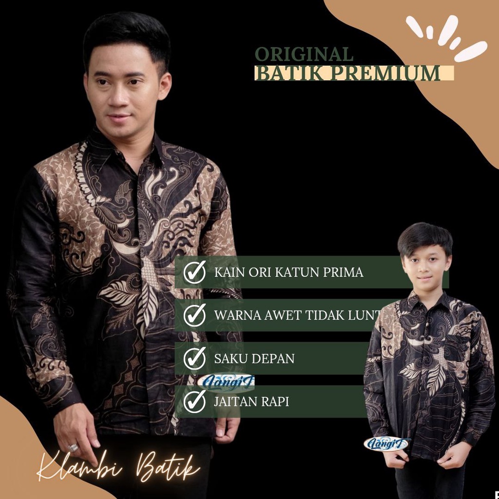 Kemeja Batik Pria Lengan Panjang Motif Sangkuriang Warna Hitam Dan Merah Couple Batik Ayah Anak Laki-laki Usia 3-13 Tahun