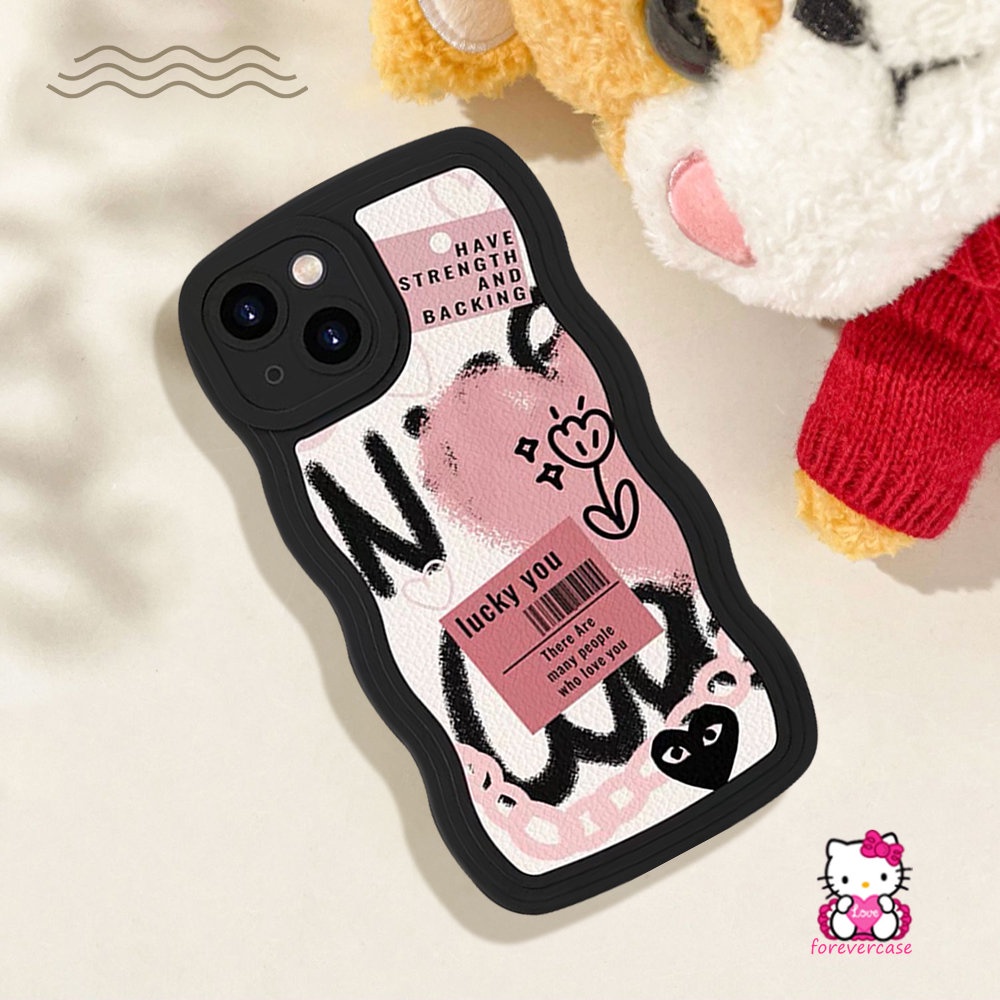 IPHONE Casing Ponsel Kompatibel Untuk Iphone11Xr7 8 Plus12 14 13 Pro MAX 6 6s Plus 14 Plus X XS MAX SE Kartun Graffiti Cinta Hati Trendi Merek Comme des Garcons Lembut TPU Bergelombang Penutup Tepi