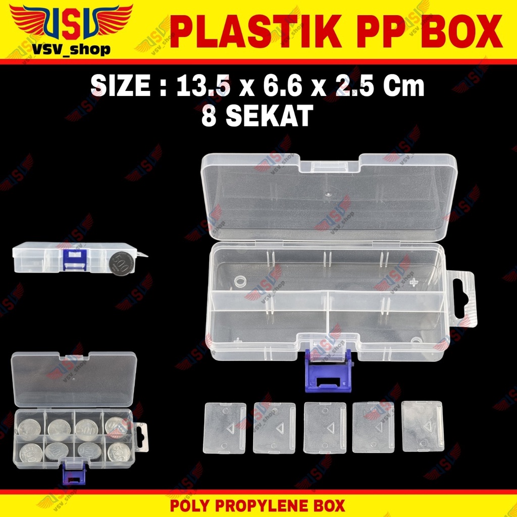 Kotak Plastik 8 Sekat Penyimpanan Box Plastik PP Case Plastic Storage Box QCS8