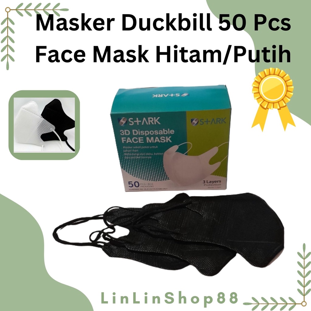 Masker Duckbill isi 50 Pcs 3 Ply Masker Kesehatan Duckbil Putih/hitam