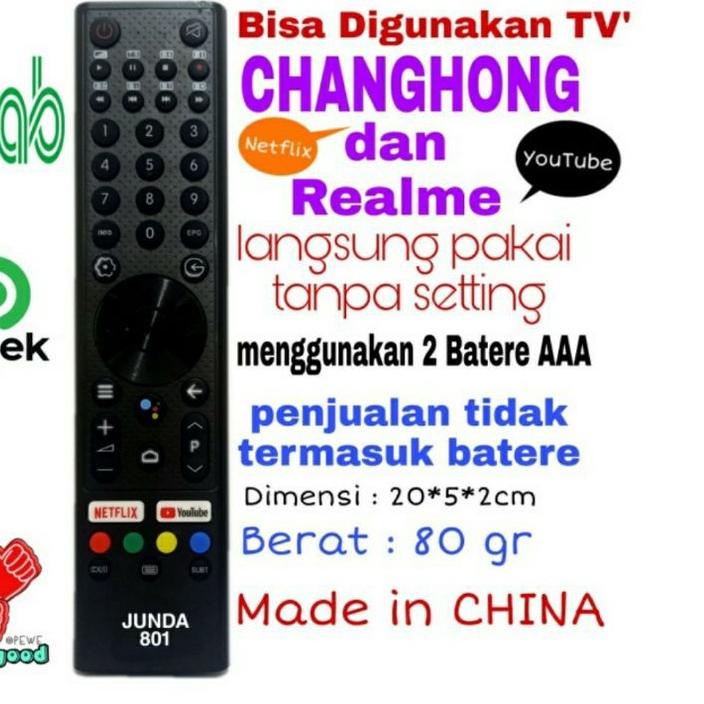 WWA205 Remote Remot Led Junda 801 Cocok Di Changhong Realme Smart TV Android |