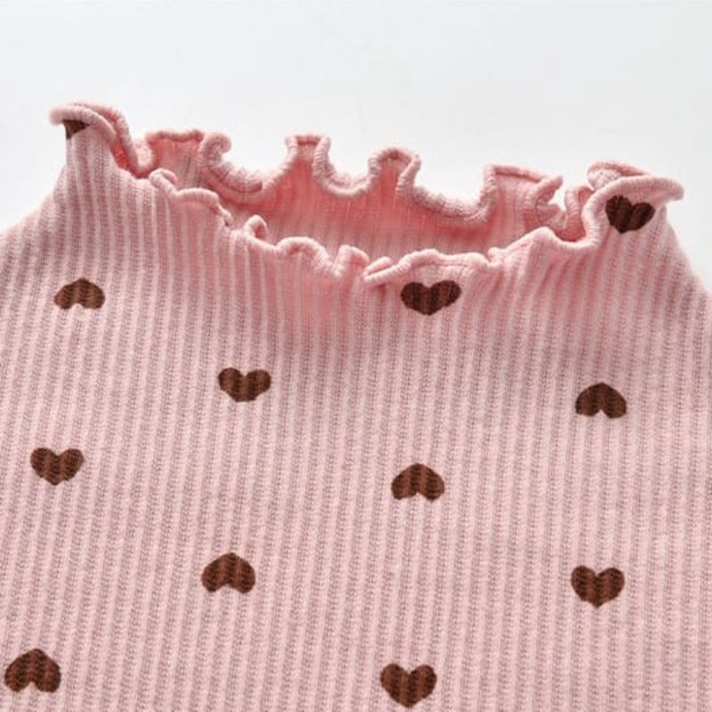 Atasan Anak Long Sleeve T-Shirt Heart Ruffle Tee  6-12 Bulan / Baju Anak Rajut Ruffle Tee Import Premium