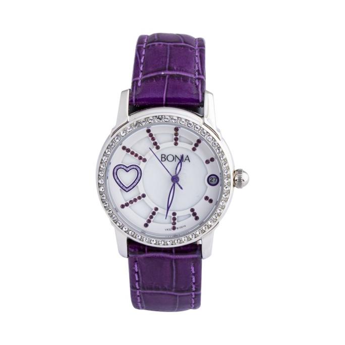 Bonia B10014-2309S Jam Tangan Wanita Purple Strap Swarovski on Case ---NEW---