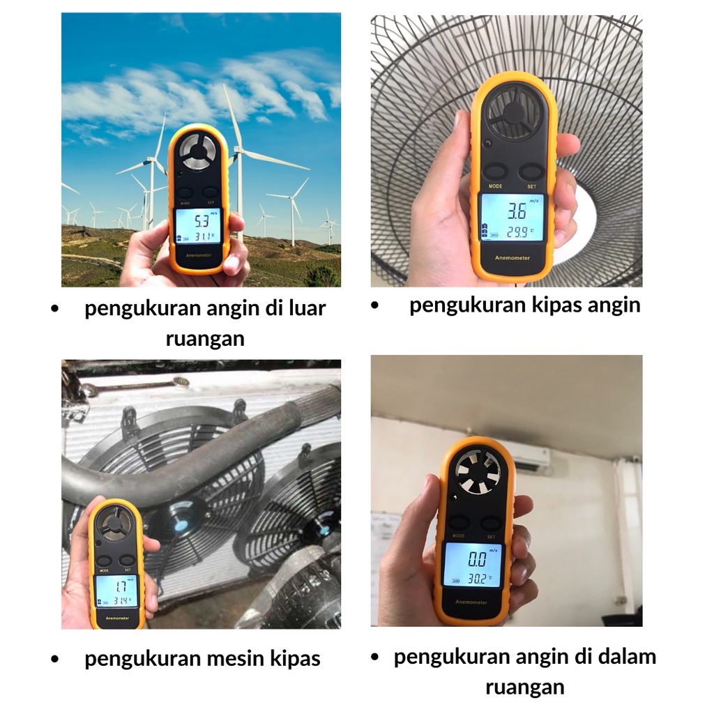 Digital Wind Anemometer Tester Pengukur Kecepatan Angin Anemo Meter Velocity Tester