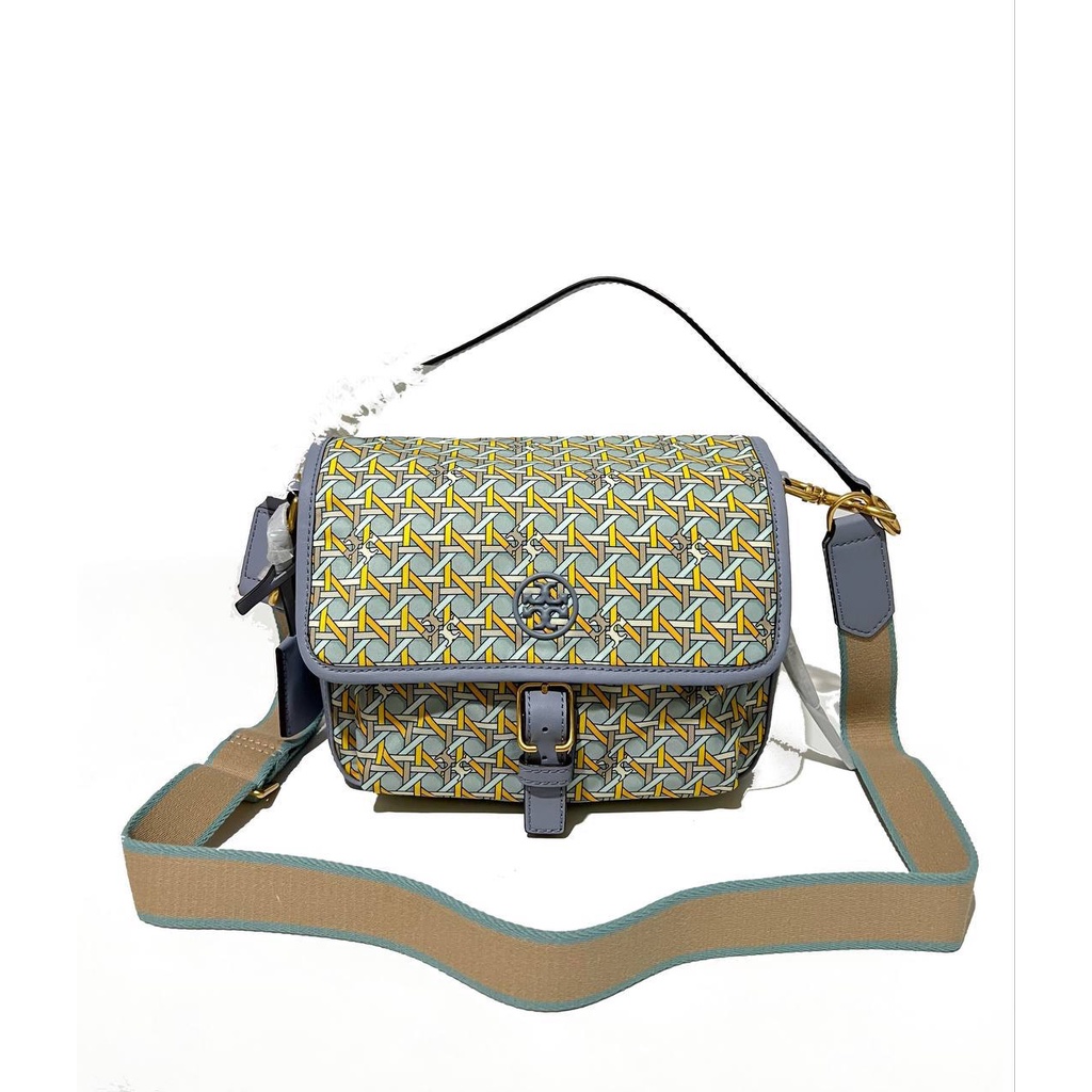 Ready Tas Tory Burch Piper Printed Crossbody Nylon Northern Blue /Basketwave