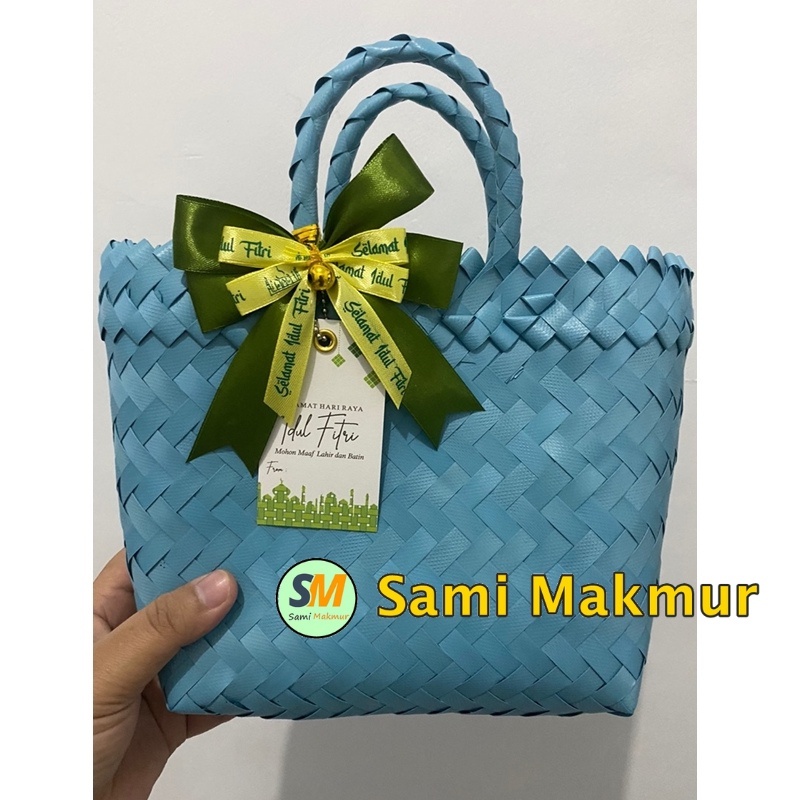 READY STOK 12PCS Tas Anyaman Plastik Murah Polos Mini Keranjang Belanja Tas Bingkisan Ukuran Tas Ham