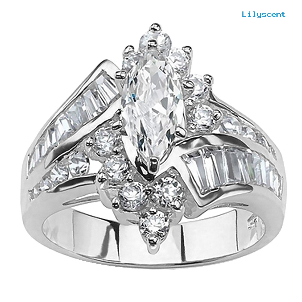 [LS] Wanita Marquise Cut Cubic Zirconia Engagement Anniversary Jari Cincin Perhiasan