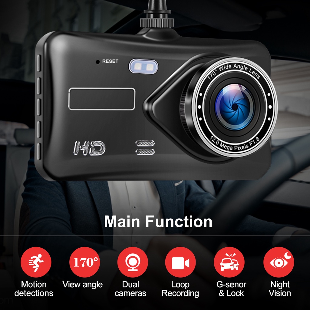 ESSGOO Dash Cam Mobil 4.0 Inch 3 Cameras 1080P HD Front Rear inside 170° Wide Angle Night Vision G-Sensor