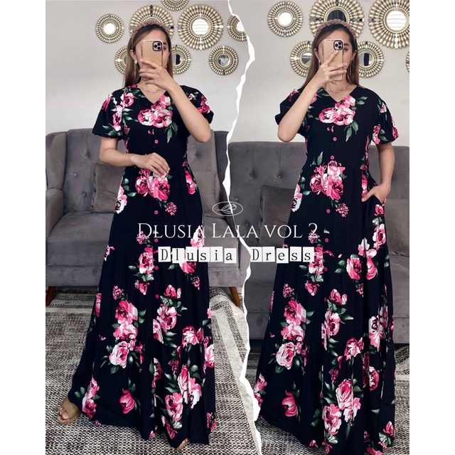 Daster Arab DLUSIA LALA Long Dress Rayon Premium Flowy super klok