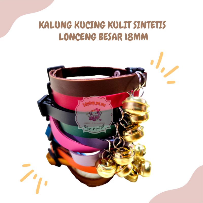 KALUNG KUCING KULIT SINTETIS LONCENG BESAR