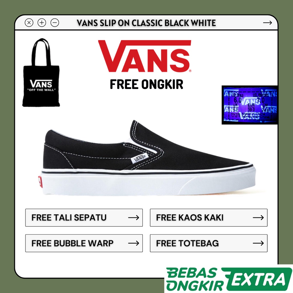 Sepatu Slip On Classic Black White Sneakers Vens Slip On Hitam Putih