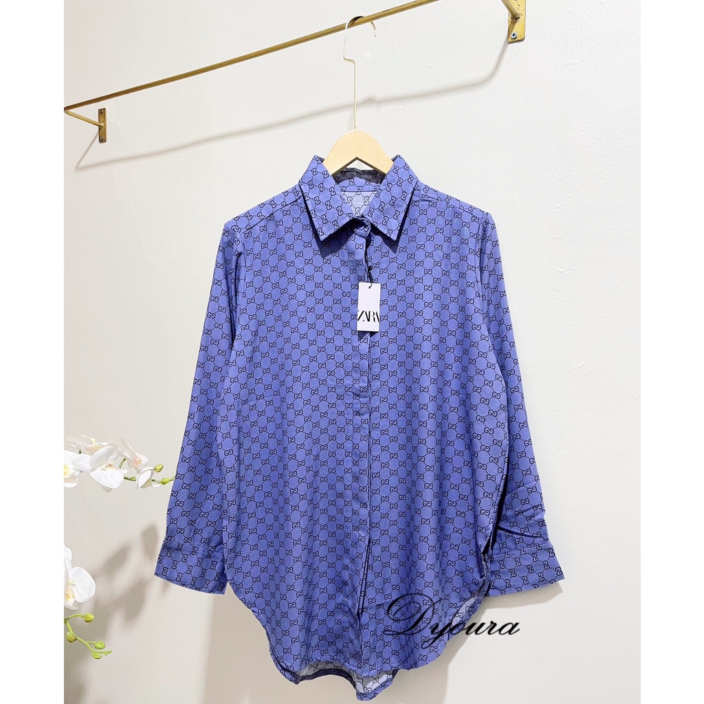 kemeja Rayon basic oversize motif Gg shirt / Kemeja gg terbaru/ kemeja lengan panjang / kemeja wanita motif gg