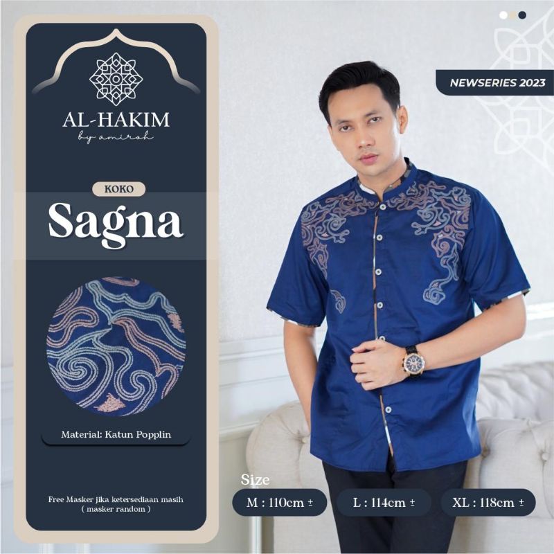 KOKO SAGNA ORI AL HAKIM BY AMIROH • Baju Koko Lengan Pendek | free masker