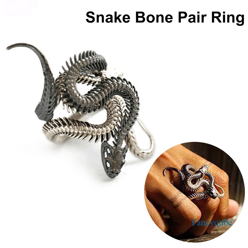 1set Retro Berlebihan Cincin Ular Pria Fashion Steampunk Snake Shaped Opening Adjustable Rings Untuk Wanita Perhiasan