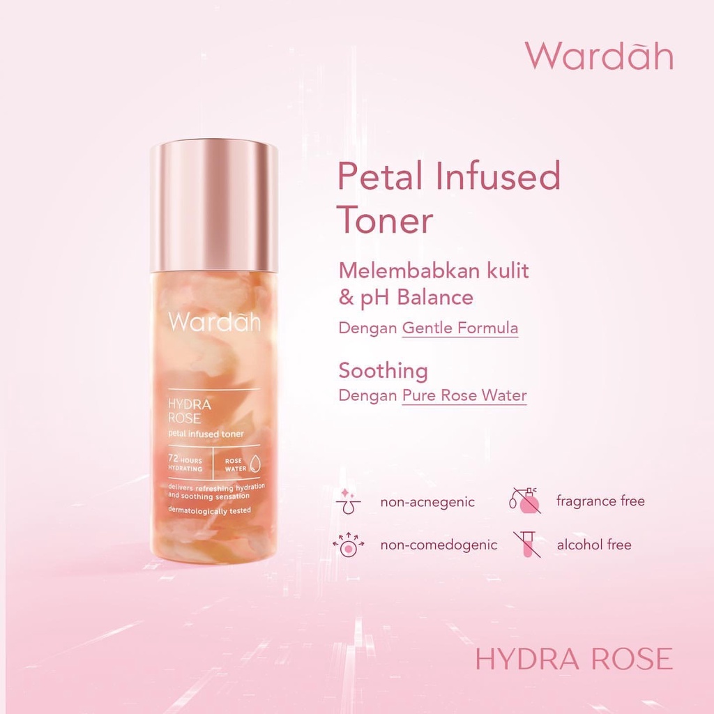 WARDAH Hydra Rose Series Indonesia / Gel To Foam Cleanser Petal Infused Toner Micro Gel Serum / Moisture Rich Day Night Gel / Skincare Face Facial Care Series / Treatment Perawatan Wajah / Pembersih Muka Hydrating Moisturizer Pelembab Melembabkan / Paket