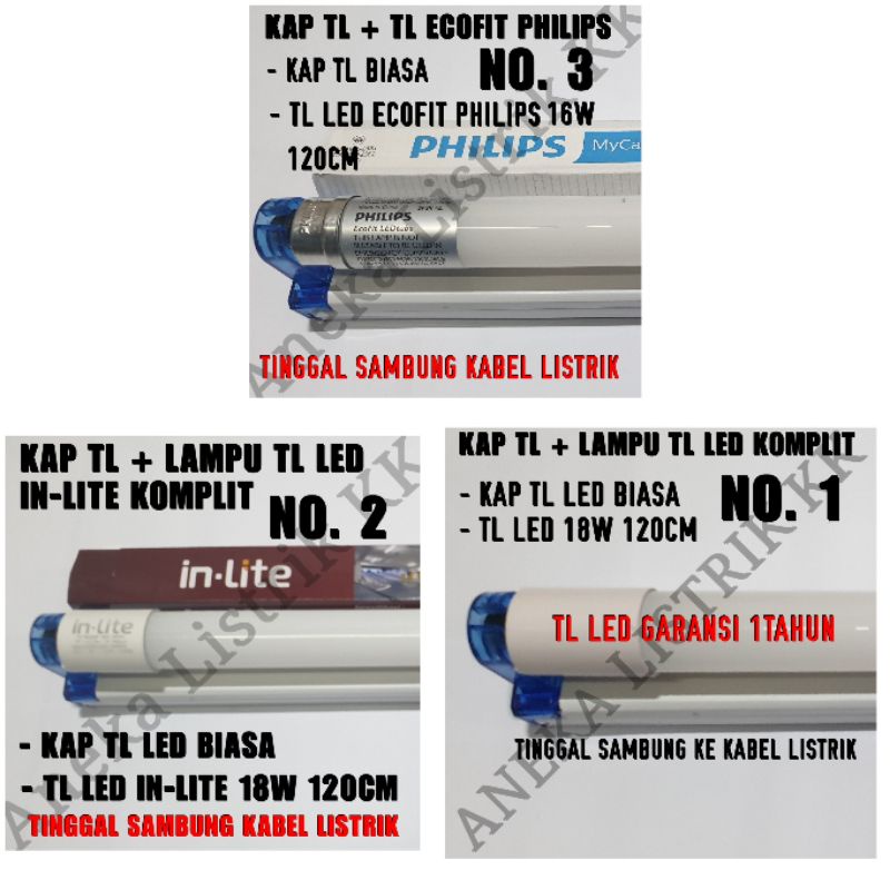 KAP LAMPU T8 TL LED KOMPLIT SET 18W ECOFIT PHILIPS 18W IN-LITE INLITE 120CM PUTIH