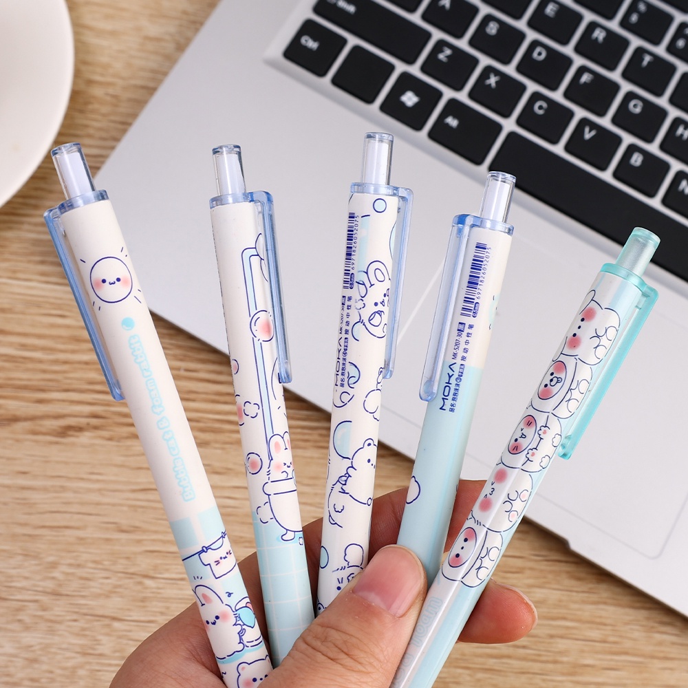 Kawaii Pena Netral Biru/0.5 Lucu Kartun Otomatis Gel Pen Perlengkapan Kantor Sekolah Anak Hadiah Alat Tulis