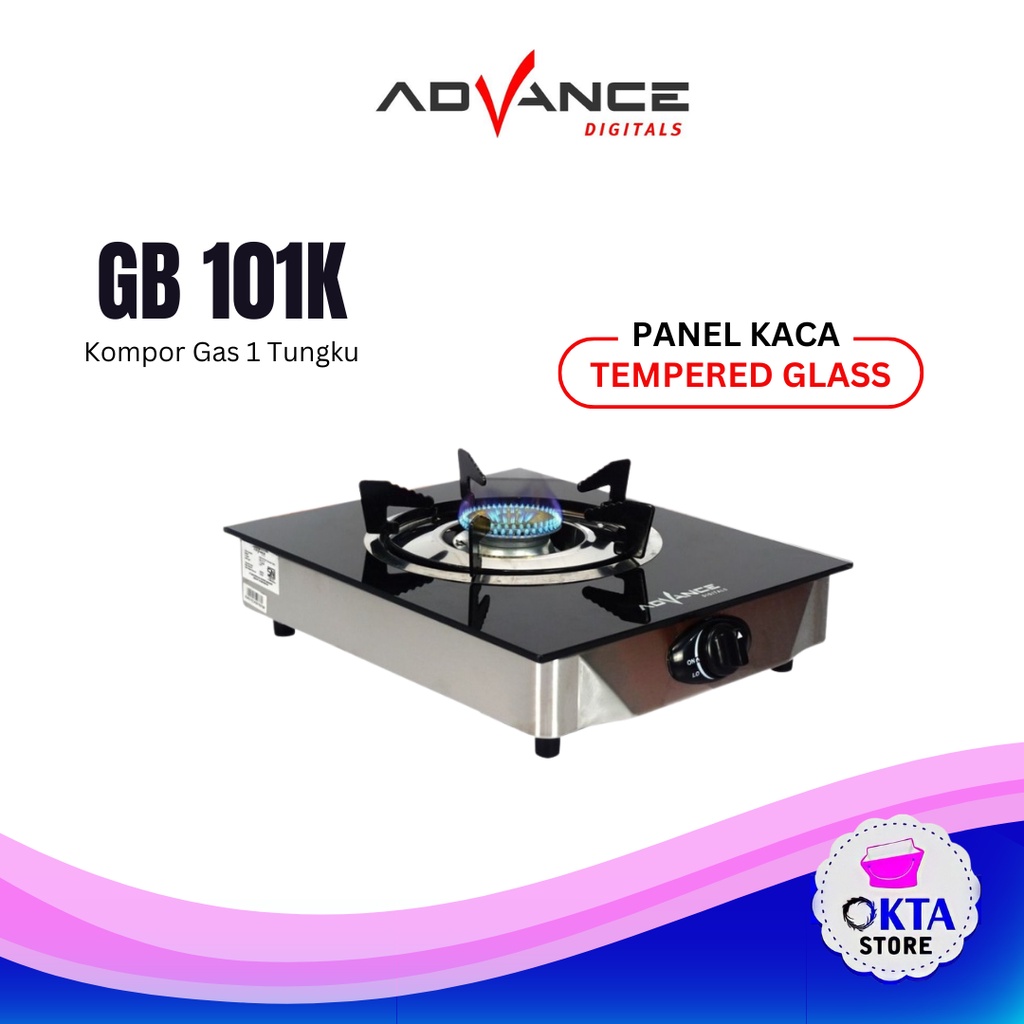 Advance Kompor Gas Kaca 1 Tungku GB101K Api Biru Premium Quality / Kompor Tempered Glass