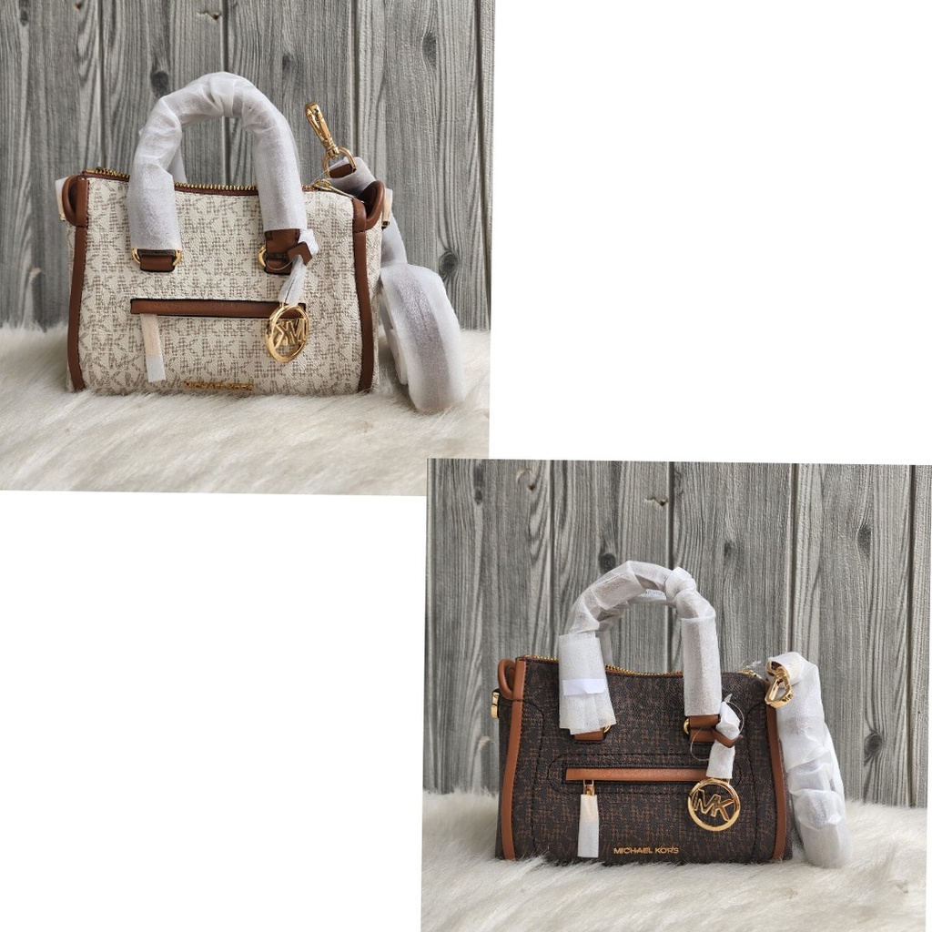 tas BRANDED ORI Carine XS Satchel Crossbody Bag Signature Brown-vanilla