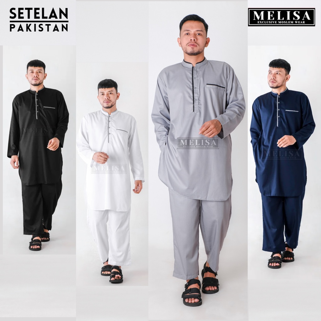 Baju Koko Pria Setelan Kurta Pakistan Dewasa Lengan Panjang Bahan Katun Toyobo Warna Abu Putih Navy Dan Hitam Model Terbaru Setelan Kurta Pakistan Koko Muslim Laki Laki