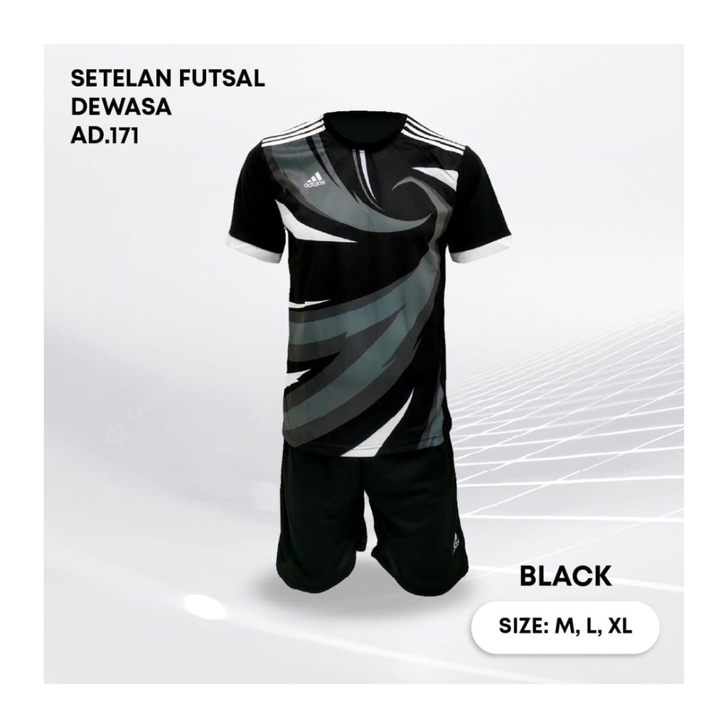 Kaos futsal pria AD171 setelan baju celana sepakbola jersey wanita dewasa t-shirt outfit seragam jarsey kostum olahraga pakaian apparel sport jersy jogging gym tenis hiking casual jersi print custom suit hitam