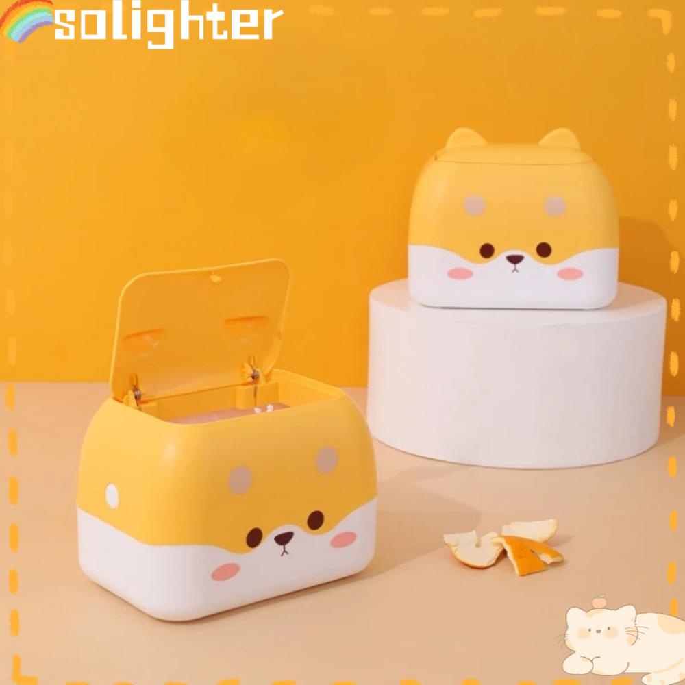 Solighter Desktop Tempat Sampah Samping Tempat Tidur Mini Kartun Bucket Tissue Box