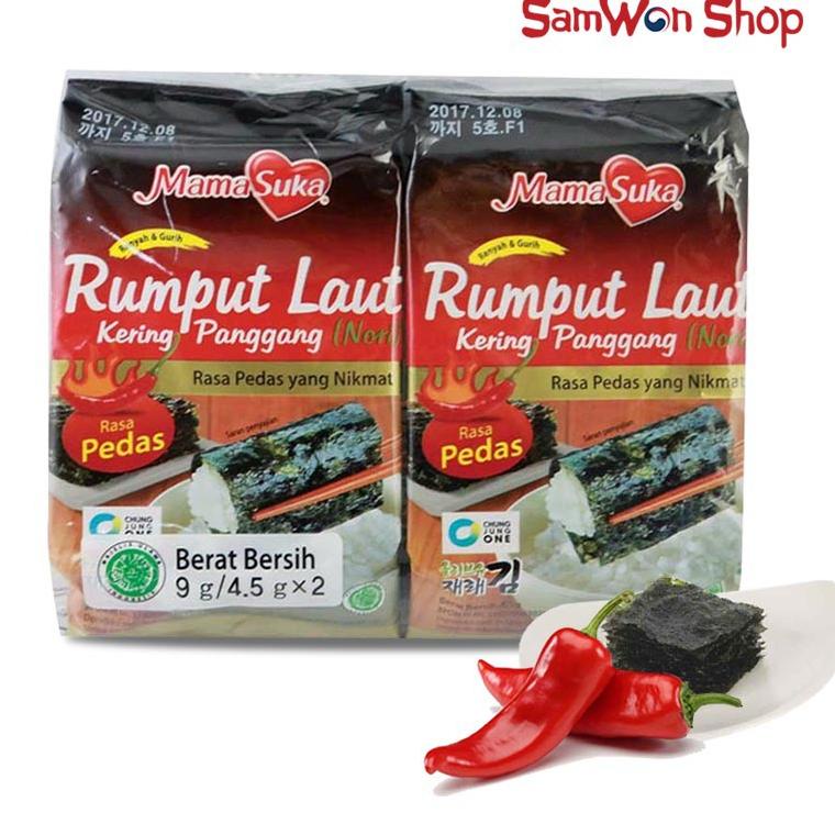 

Ready stock ｀ MAMASUKA SEAWEED SPICY 4.5 GR X 2 PACK - CEMILAN RUMPUT LAUT NORI RASA PEDAS LEZAT ♪