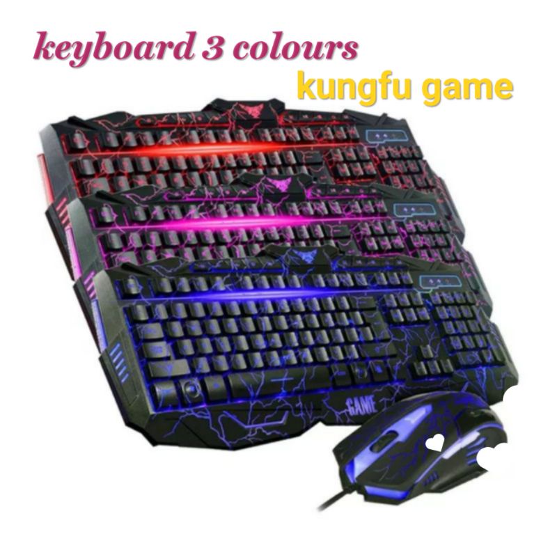 KEYBOARD GAMING V100 3 WARNA 114 KEYS+MOUSE