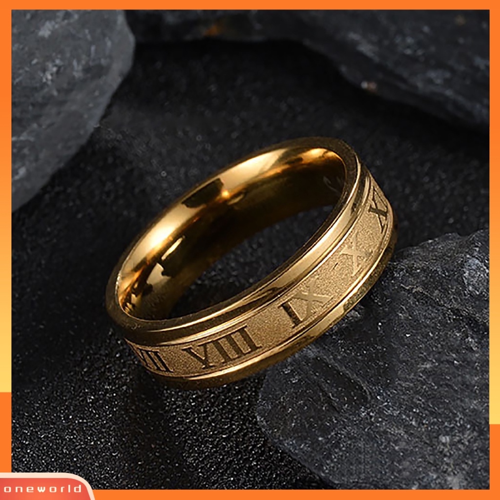 {oneworld} Cincin Punk Kreatif Unisex Titanium Steel Angka Romawi Cincin Untuk Hadiah Pesta Kehidupan Sehari-Hari