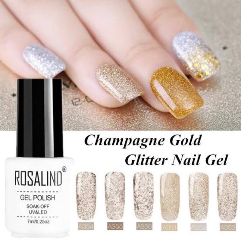 ROSALIND CHAMPAGE GOLD GLITTER 7ml / ROSALIND UV GEL POLISH CHA,MPAGE GOLD GLITTER Series 7ml