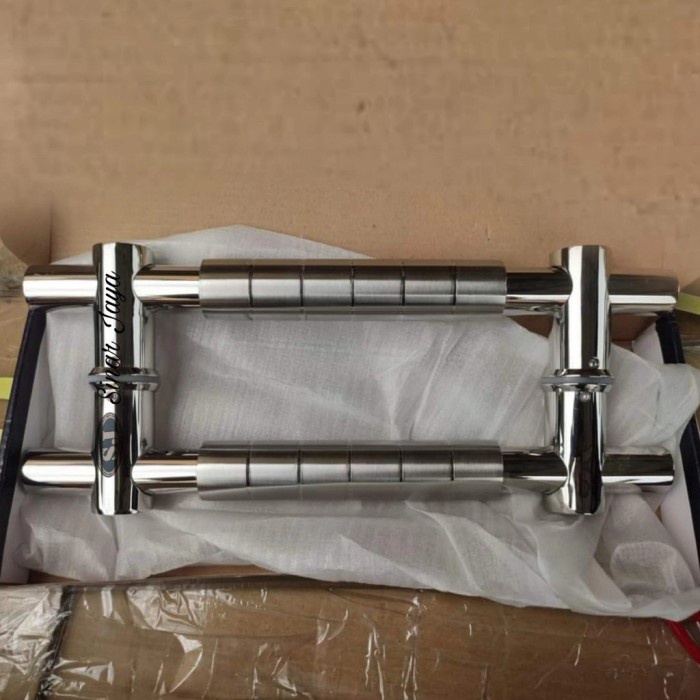 handle pintu rumah kaca alumunium tusuk baut tembus 45cm berkualitas - Doff lis cincin