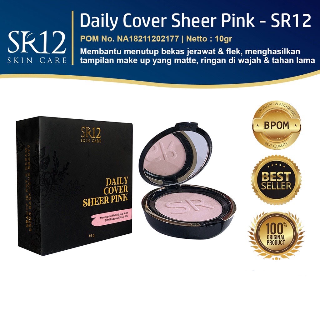 Bedak Padat SR12 / Daily Cover Compact Powder Bedak Anti Luntur Tahan Lama Glowing 10gr