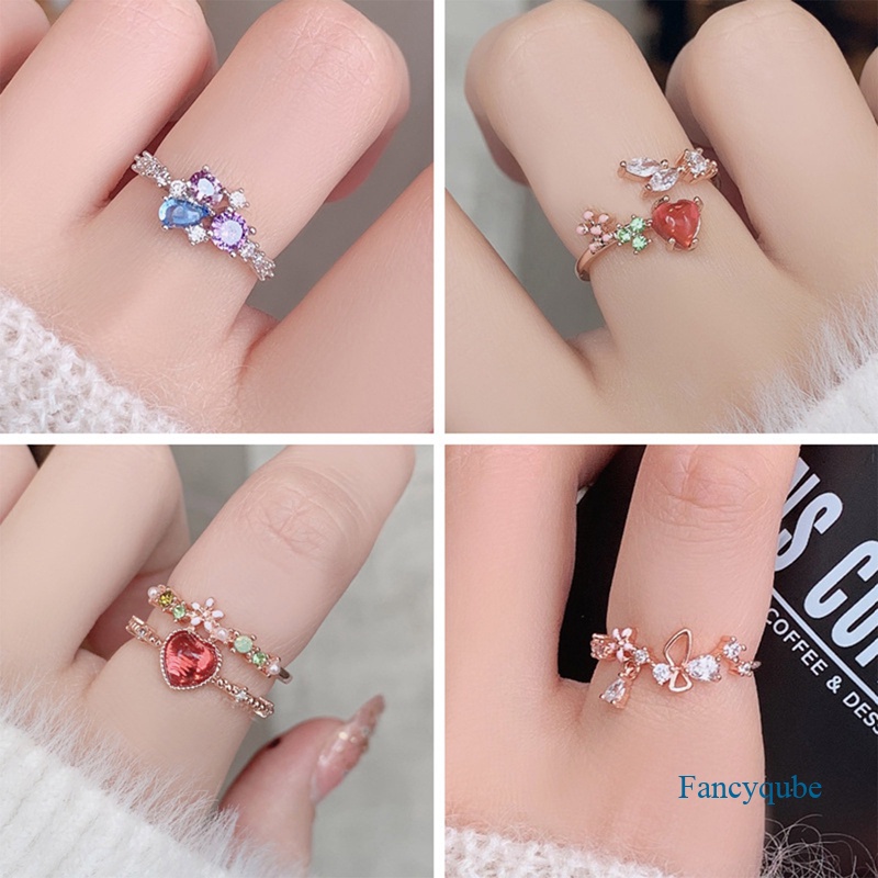 Cincin Perak925 Sterling Untuk Wanita Hati Wishbone Tunangan Kawin Rose Gold Kristal Ring Perhiasan Mewah