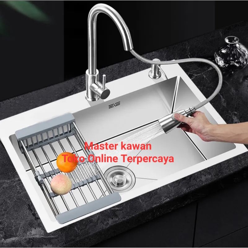 Paket Kitchen Sink 6045 STAINLESS TIRISAN TARIK /Bak Cuci Piring 6045 Stainless