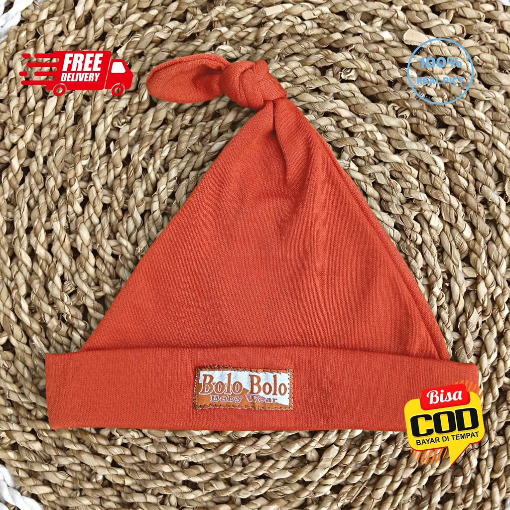 SALE 7.7 Serian Merah Bata - 3 Pcs Topi Kupluk Bayi Baru Lahir Topi Bayi 0 - 3 Bulan BRICK RED SERIES merk SNI Bolo - Bolo