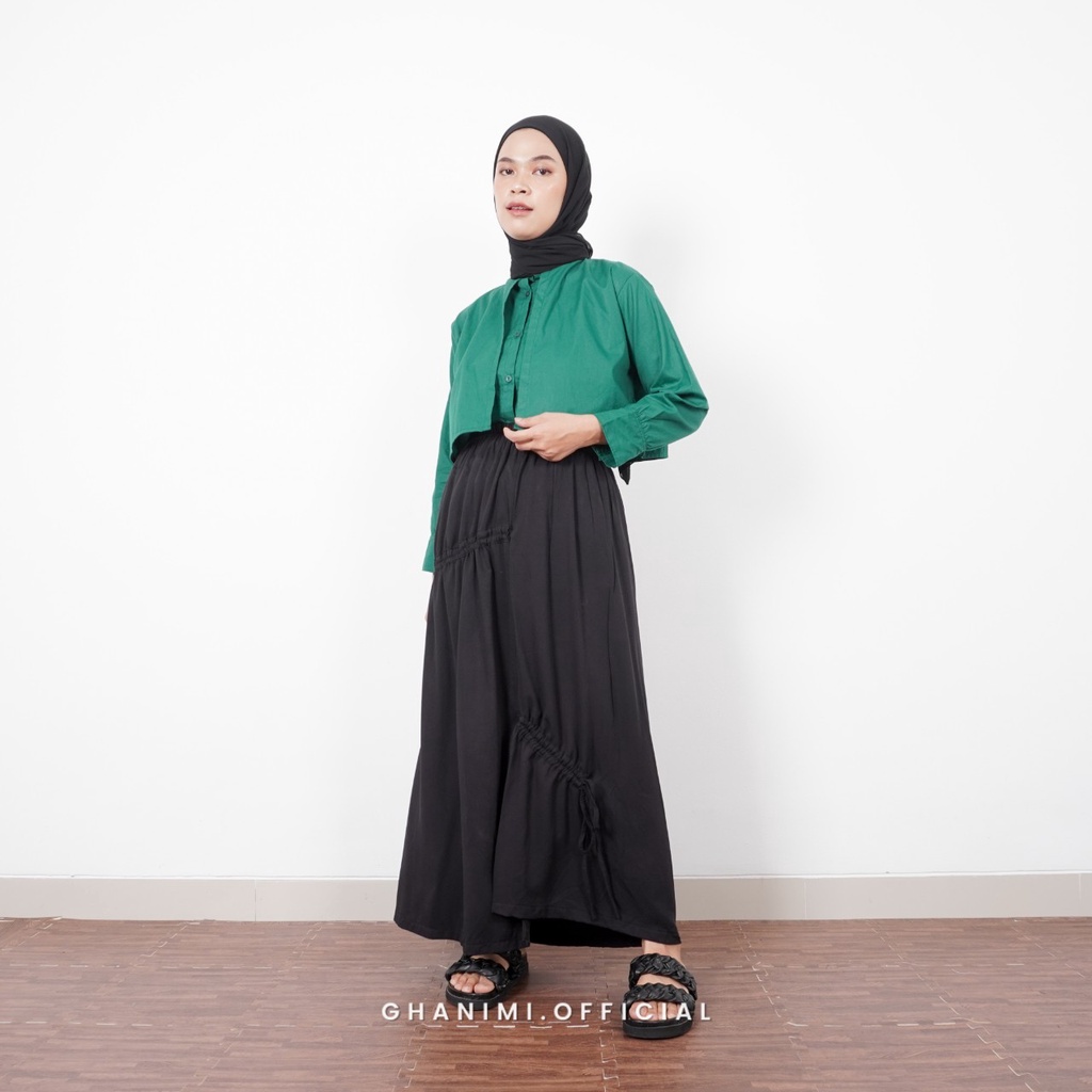 Ghanimi - Seulgi Skirt /  Rok Rayon Polos / rok kondangan kekinian / rok korean style daily casual formal / rok serut tali unik / rok karet adjustable