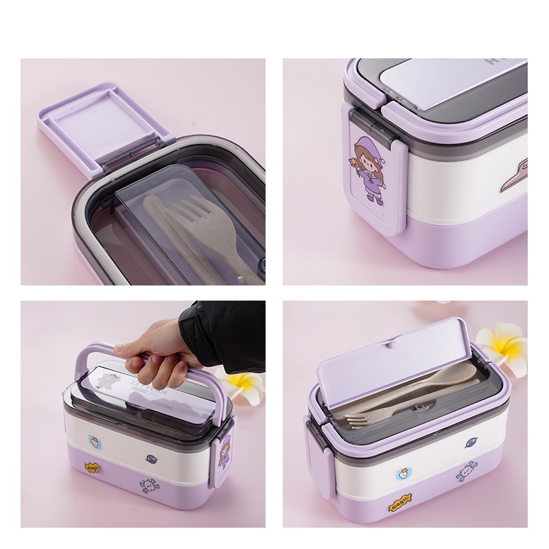 Letyeah &amp; Kaizenliving Lunch box Set Tas Kotak Bekal Makan 1600 ml Lunch Box Free Sendok BPA Free Kotak Makan